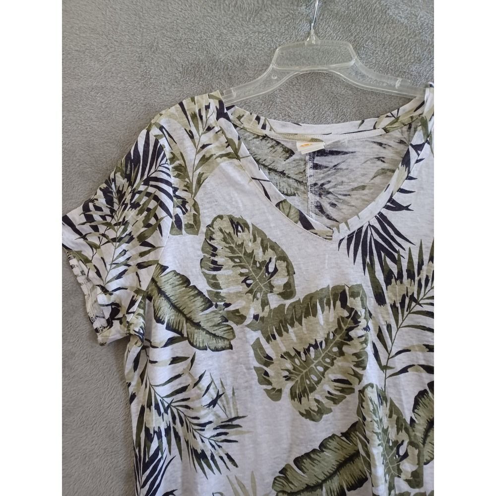 1X Linen TShirt Tropical Leaf Print VNeck C&C California Beachy Vaction Coastal - Picture 3 of 7